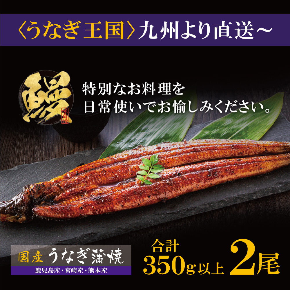 国産うなぎ蒲焼大サイズ2尾（計350g以上）鰻蒲焼用タレ・山椒付