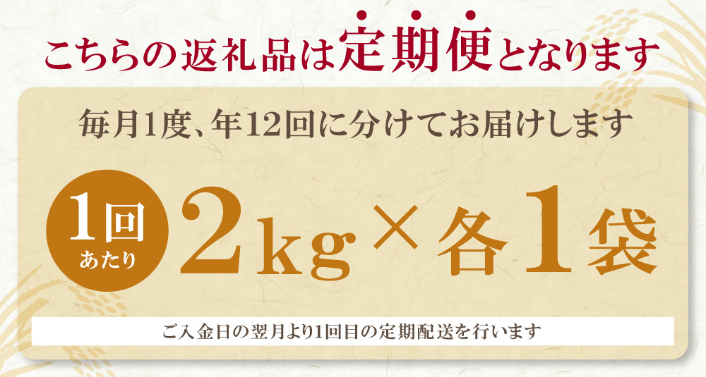 無洗米 福岡県産3種セット6kg定期便(毎月・年12回)